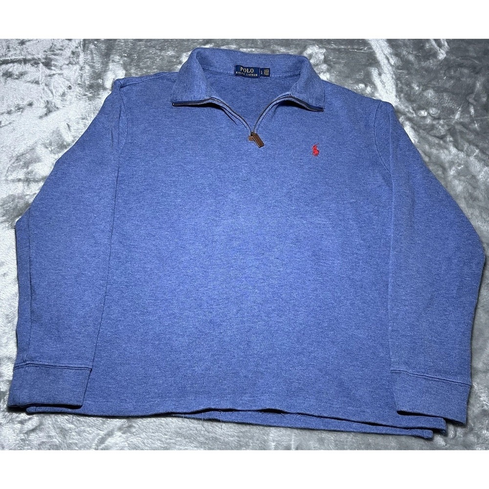 Polo Ralph Lauren Sweater Men Size Large Estate Rib Cotton 1/4 Zip Long‎ Sleeve